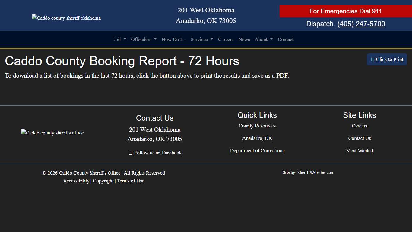 72 Hour Booking Report Caddo County Sheriff's Office