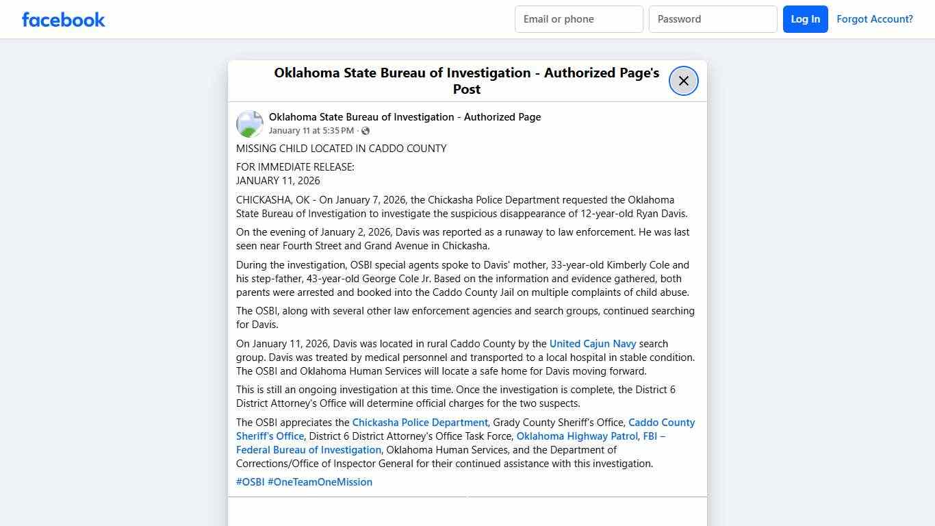 ... - Oklahoma State Bureau of Investigation - Authorized Page Facebook